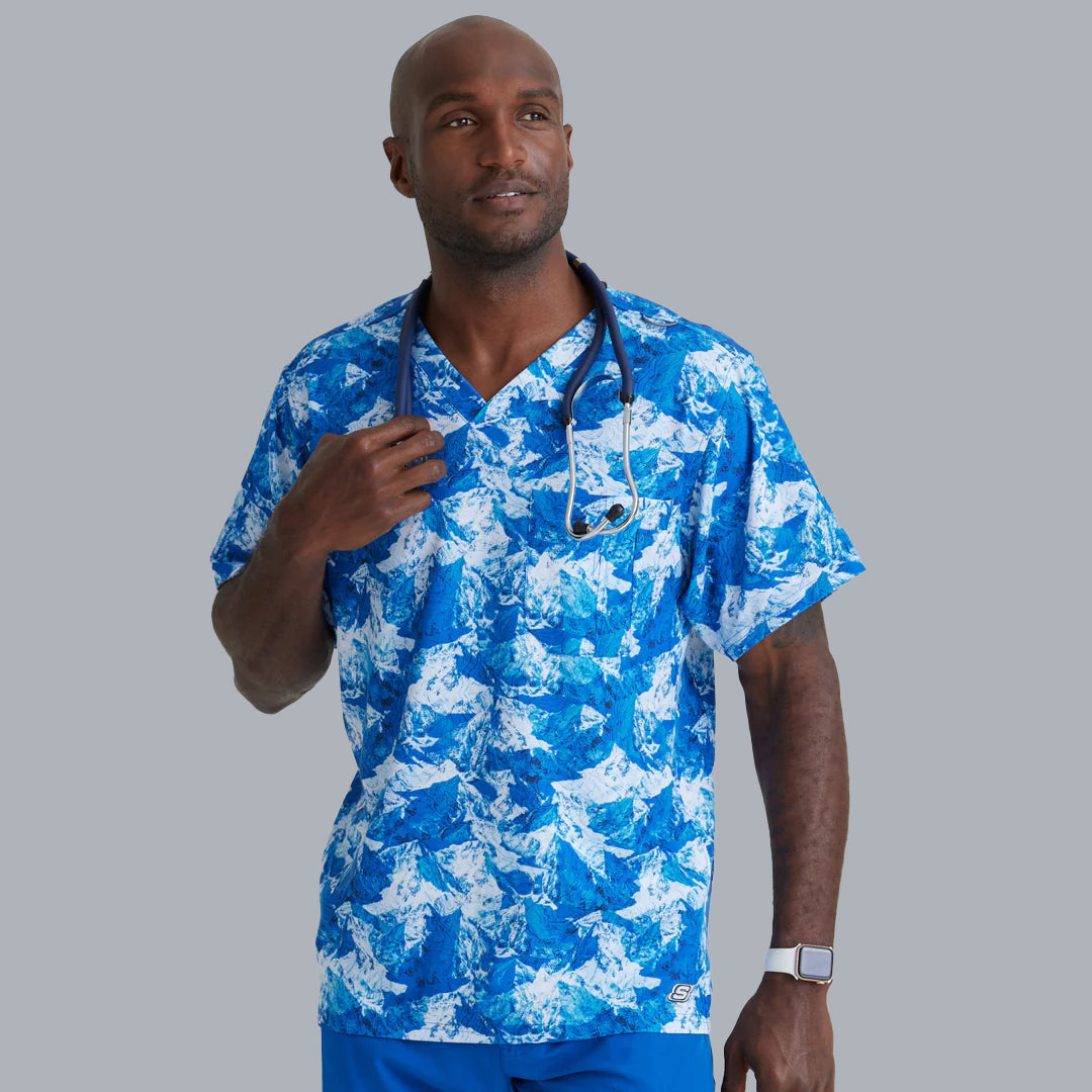 Skechers by Barco The Skechers Single Pocket Printed Scrub Top | Mens ARLA Scrubs