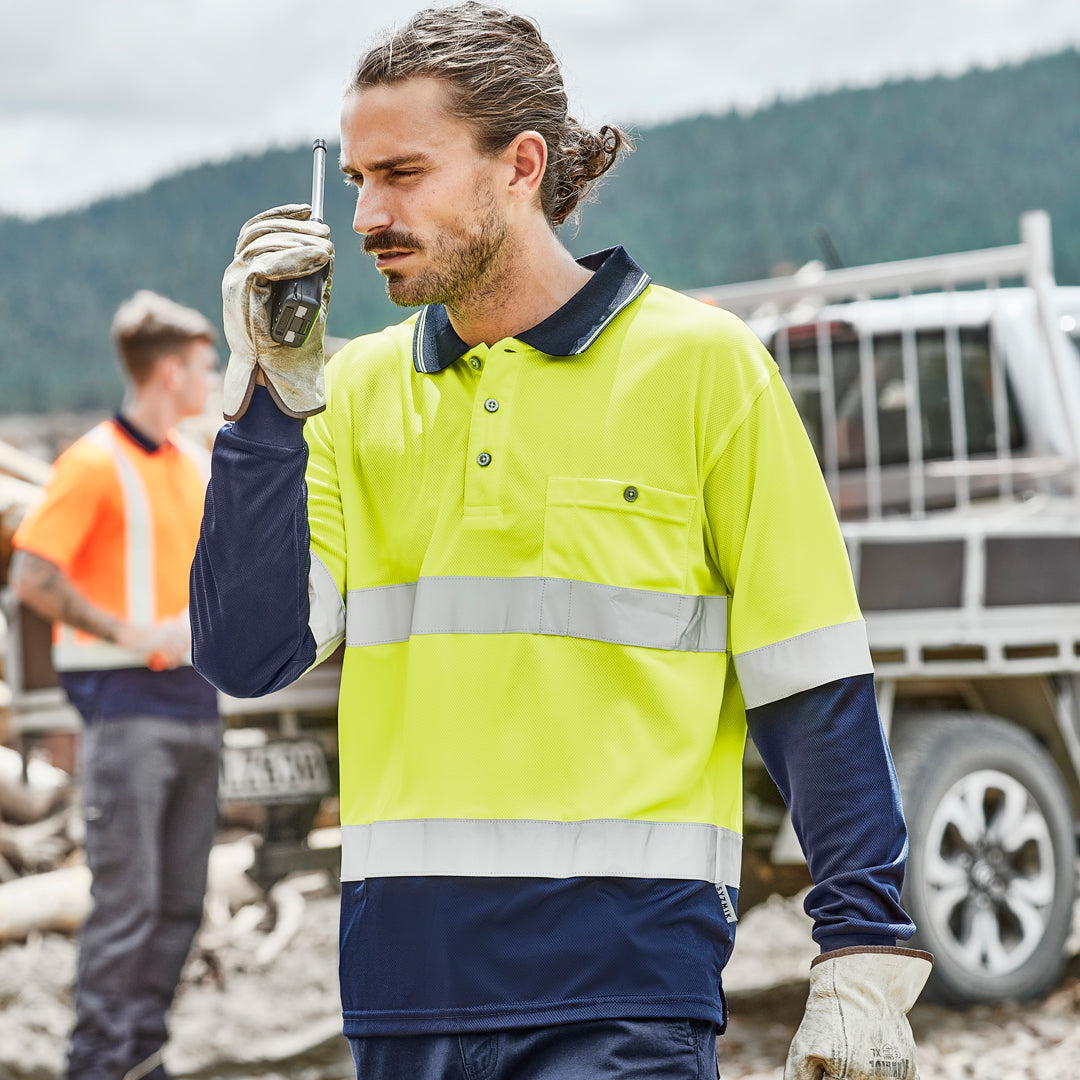 Syzmik The Hi Vi Spliced Polo | Long Sleeve | Hoop Taped Work Safety Protective Gear