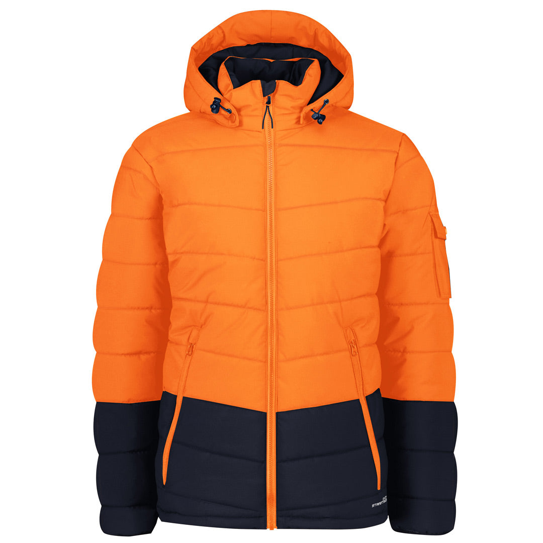 Streetworx The Hooded Puffer Jacket | Unisex Orange/Navy Coats & Jackets