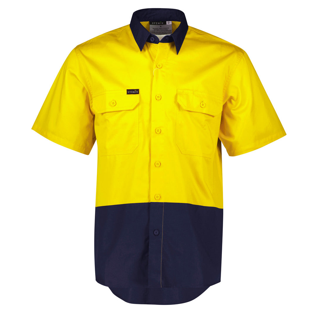 Syzmik The Hi Vis Work Shirt | Adults | Short Sleeve Yellow/Navy Shirts & Tops