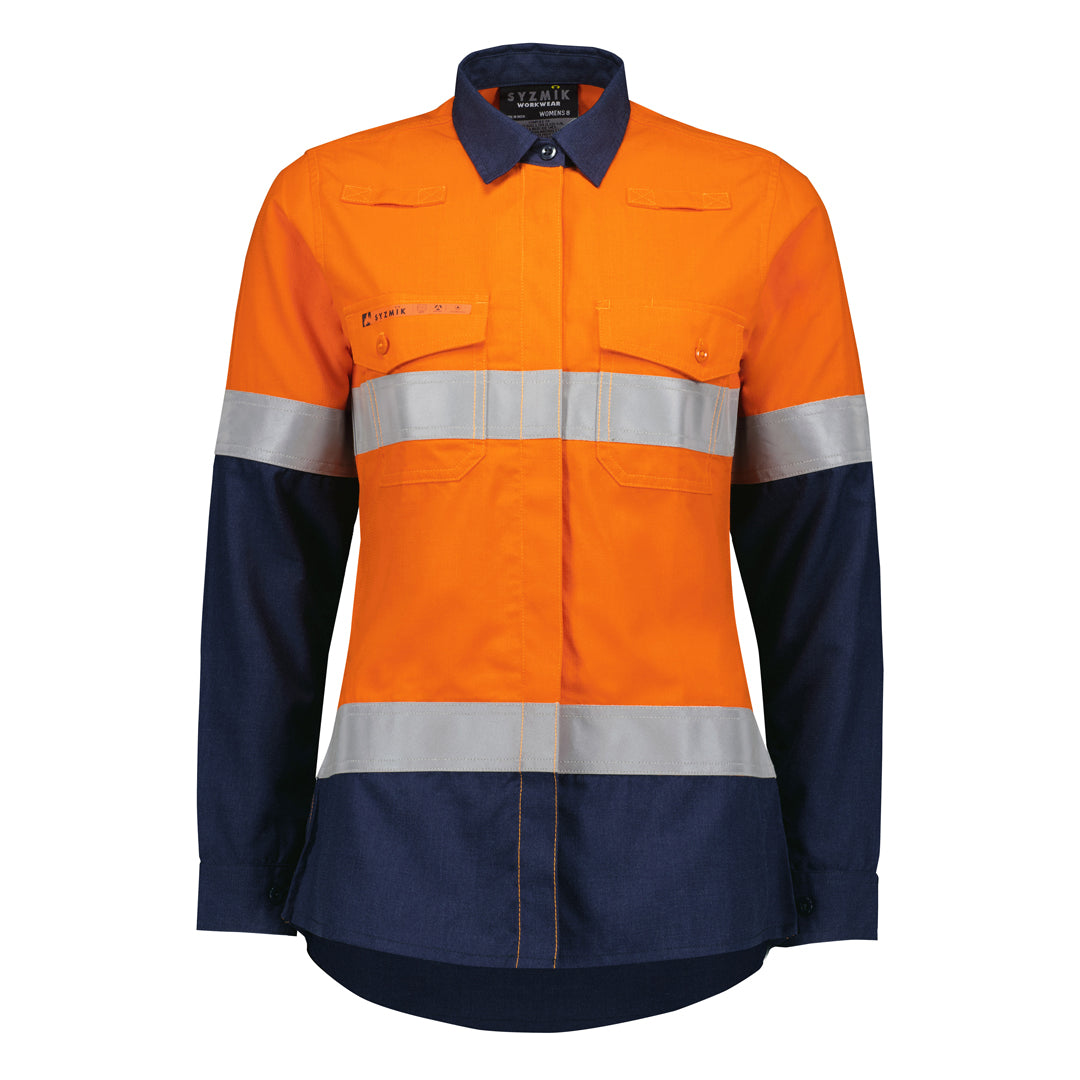 Syzmik The Flame Resistant Taped Shirt | Ladies Orange/Navy Work Safety Protective Gear