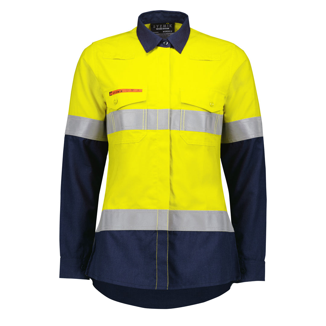 Syzmik The Flame Resistant Taped Shirt | Ladies Yellow/Navy Work Safety Protective Gear