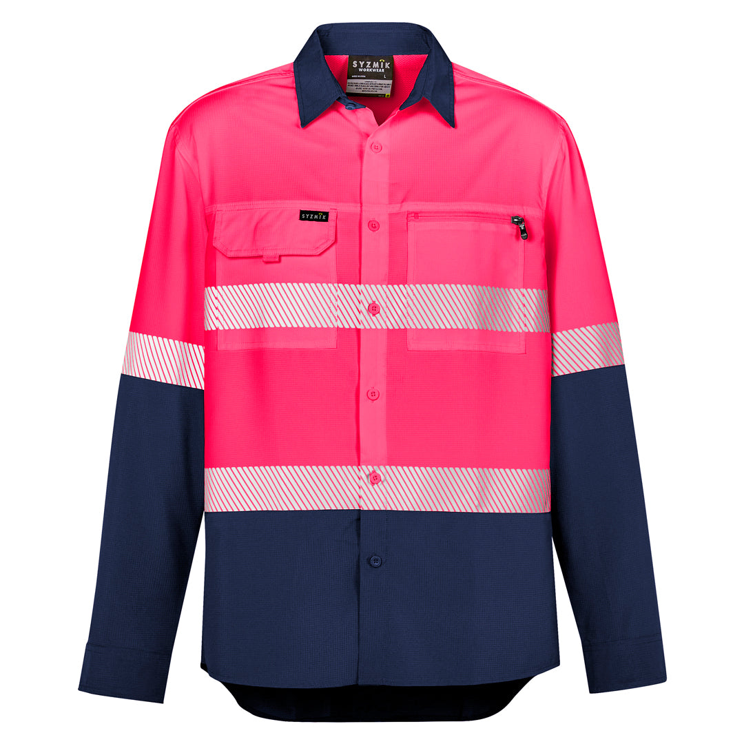 Syzmik The Segmented Hi Vis Outdoor Shirt | Unisex | Long Sleeve Pink/Navy Work Safety Protective Gear