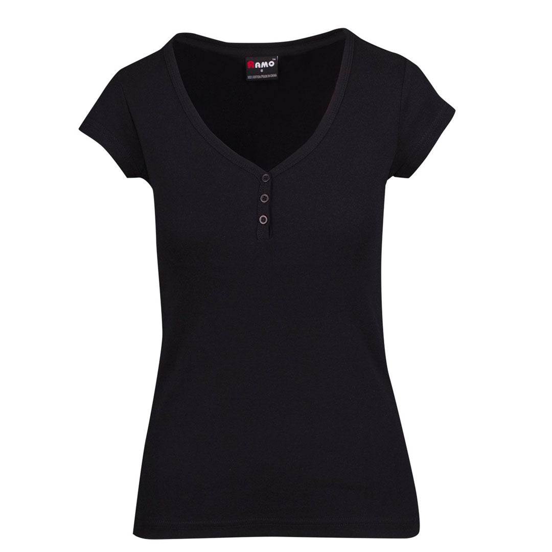 Ramo The Henley Tee | Ladies Black Shirts & Tops