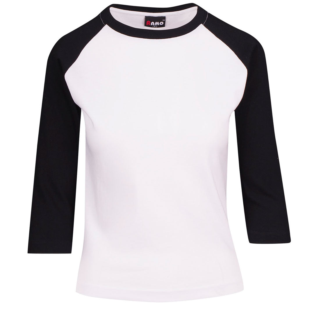 Ramo The 3/4 Raglan Sleeve Tee | Ladies White/Black Shirts & Tops