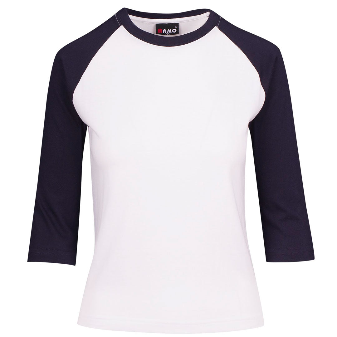 Ramo The 3/4 Raglan Sleeve Tee | Ladies White/Navy Shirts & Tops