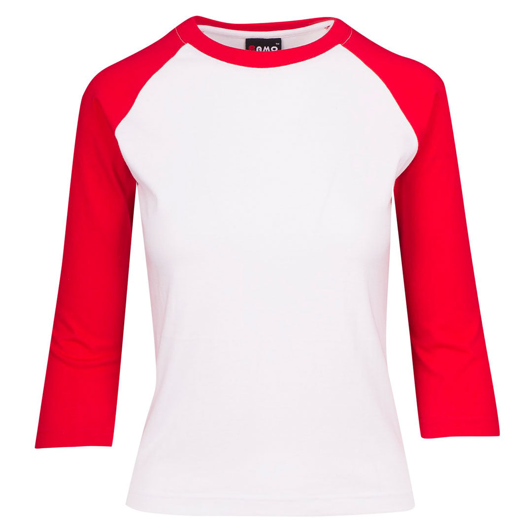 Ramo The 3/4 Raglan Sleeve Tee | Ladies White/Red Shirts & Tops
