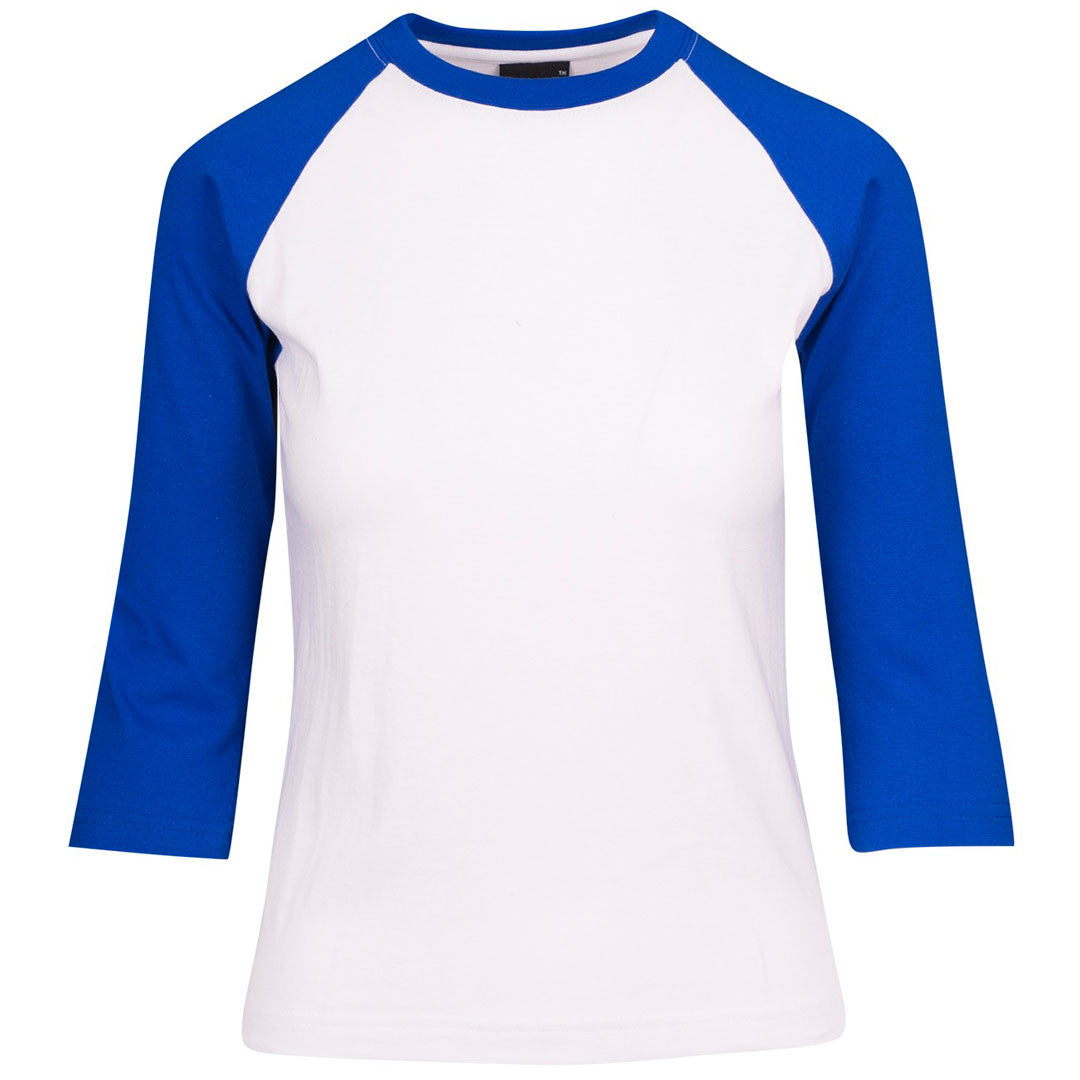 Ramo The 3/4 Raglan Sleeve Tee | Ladies White/Royal Shirts & Tops