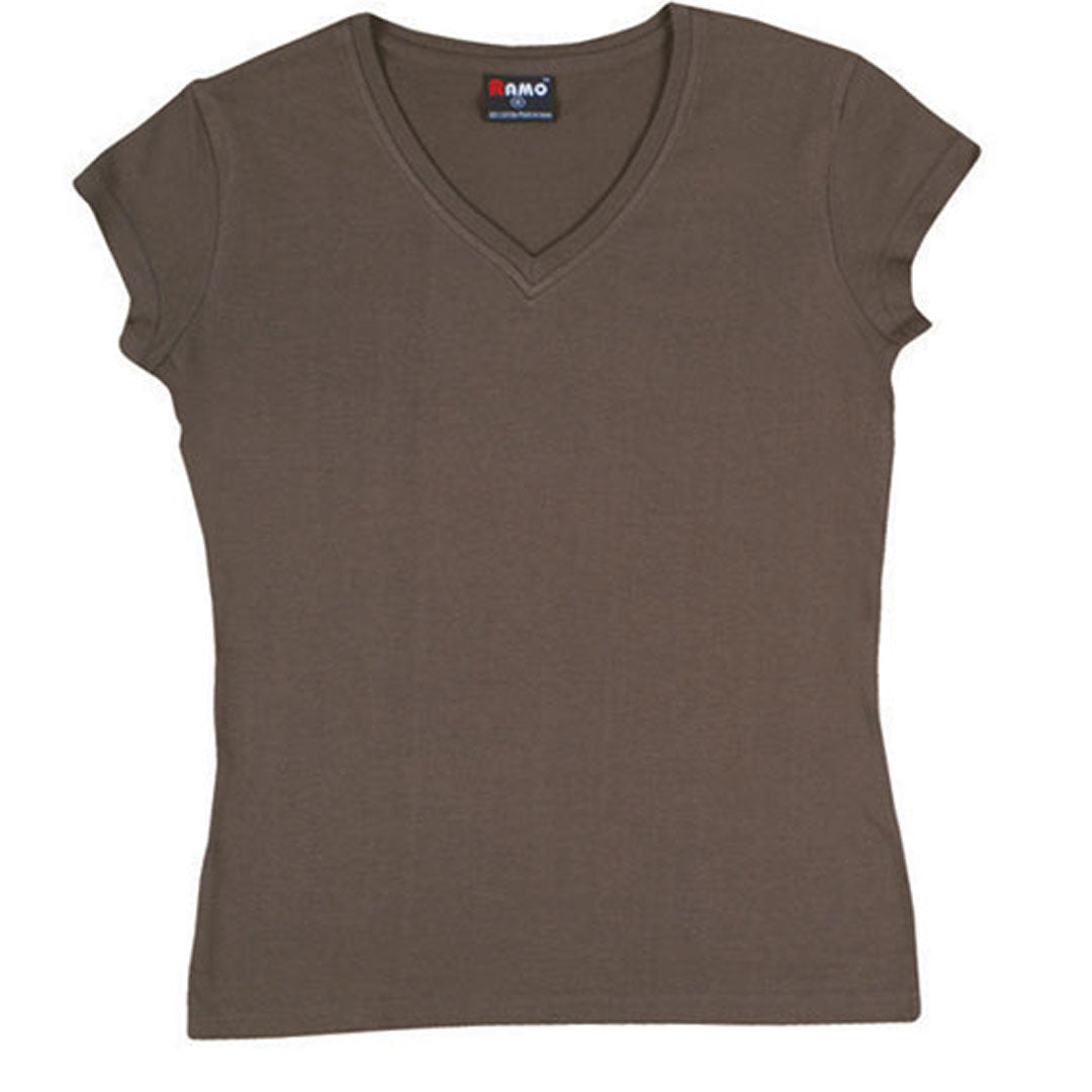 Ramo The V-Neck Tee | Ladies | Slim Fit Brown Shirts & Tops