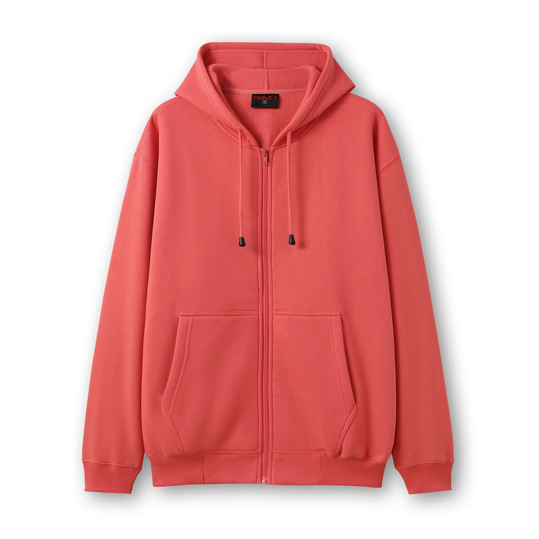 Ramo The Kangaroo Pocket Zipped Hoodie | Mens Coral Red Outerwear