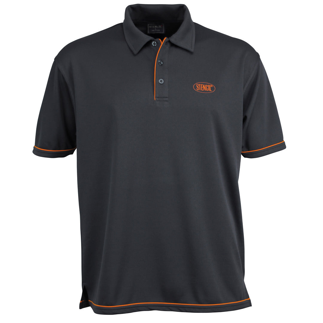 Stencil The Cool Dry Polo | Mens | Short Sleeve Charcoal/Orange Shirts & Tops