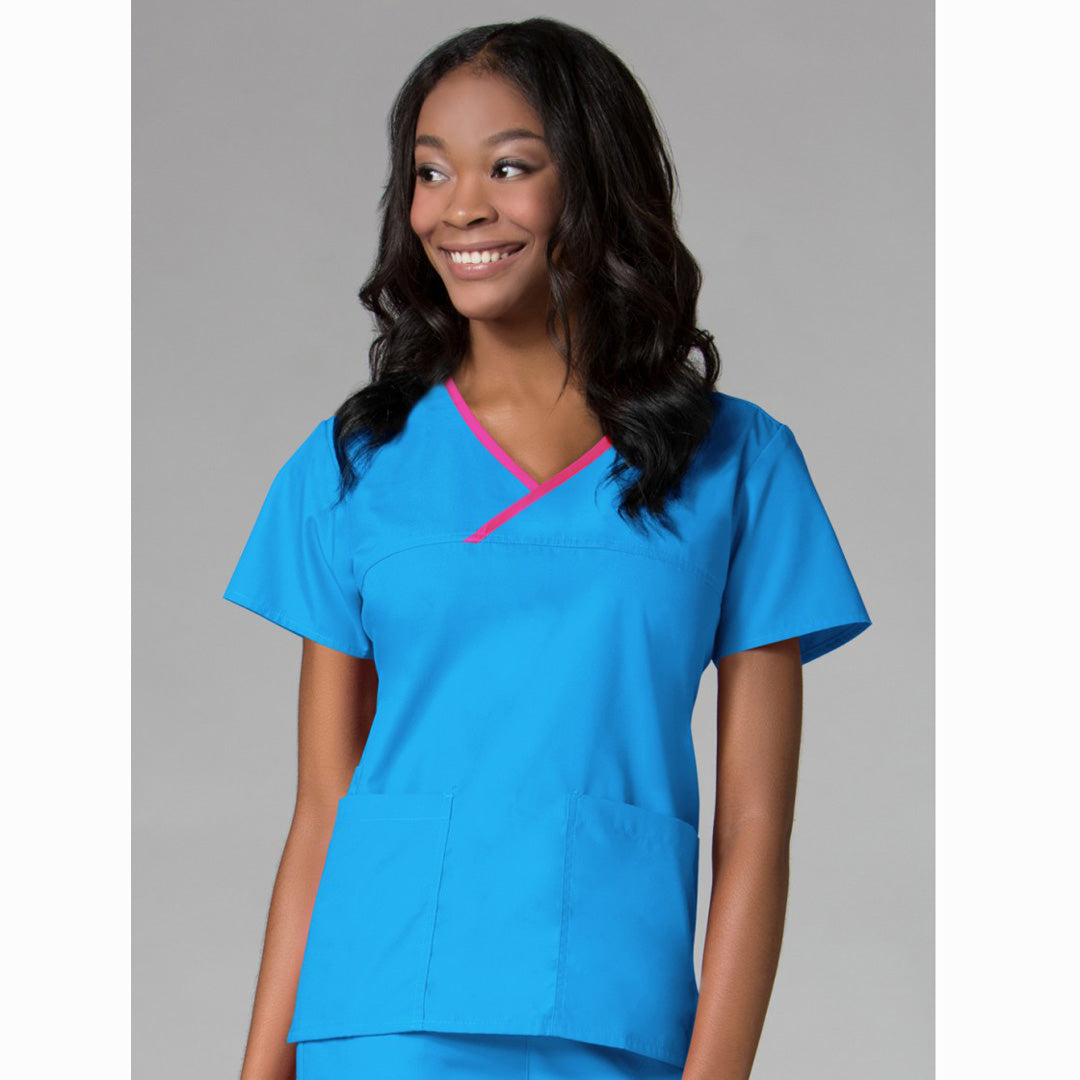 Maevn The Core Contrast Wrap Scrub Top | Ladies Malibu Scrubs