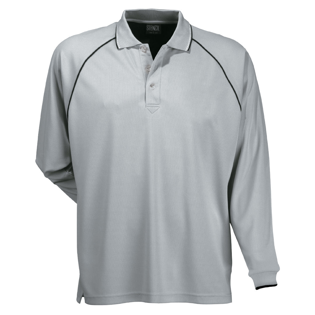 Stencil The Cool Dry Original Polo | Mens | Long Sleeve Silver/Navy Shirts & Tops