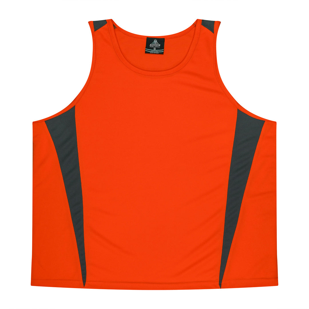 Aussie Pacific The Eureka Singlet | Mens Orange/Charcoal Shirts & Tops