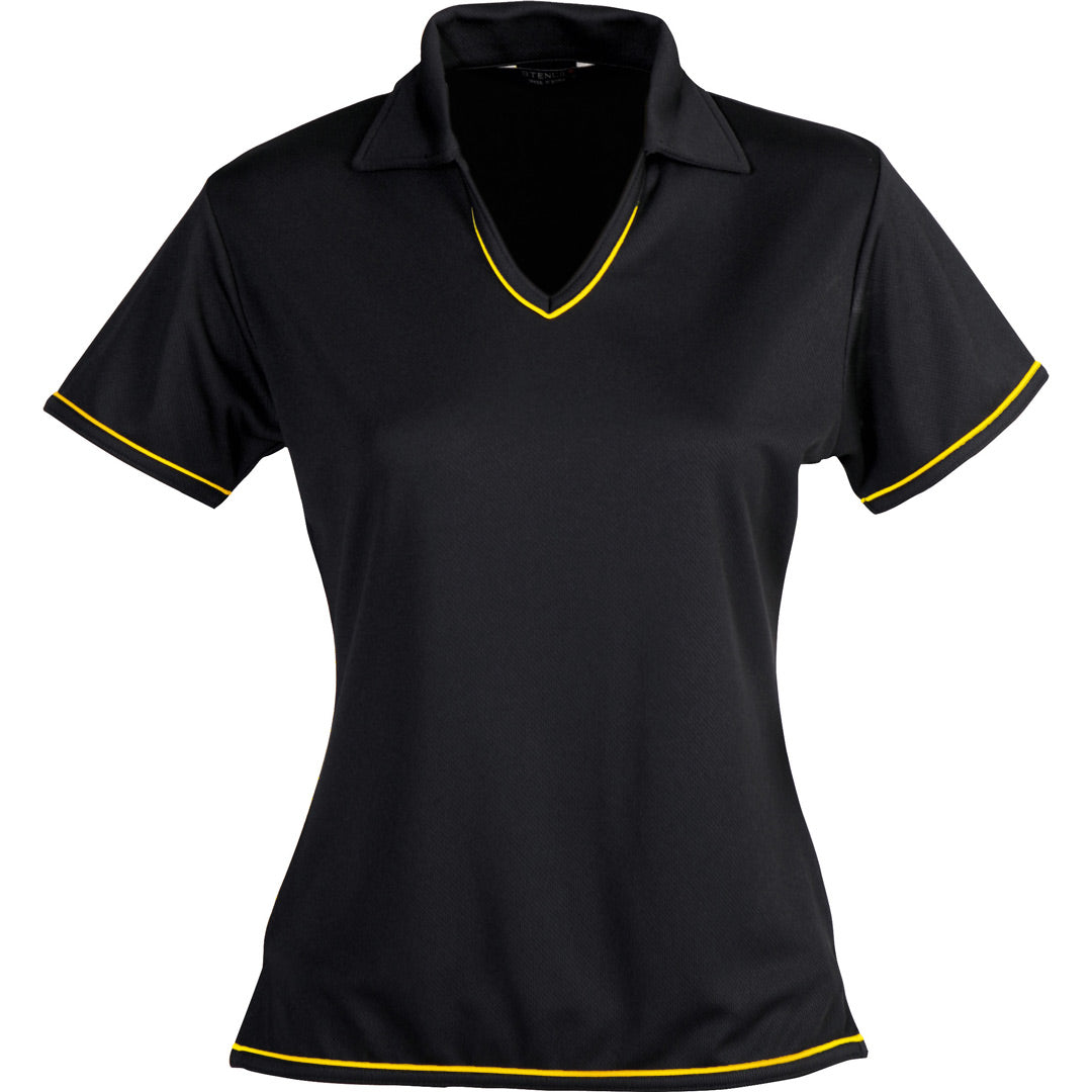 Stencil The Cool Dry Polo | Ladies | Short Sleeve Black/Gold Shirts & Tops