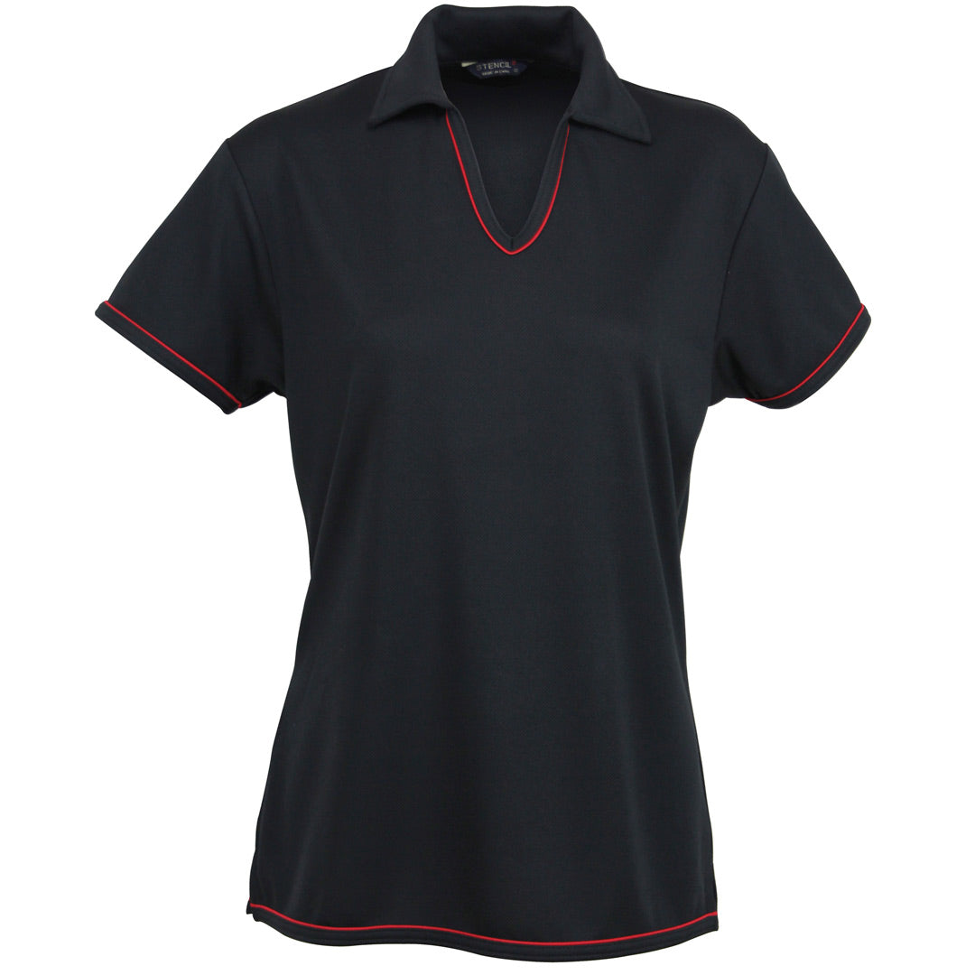 Stencil The Cool Dry Polo | Ladies | Short Sleeve Black/Red Shirts & Tops