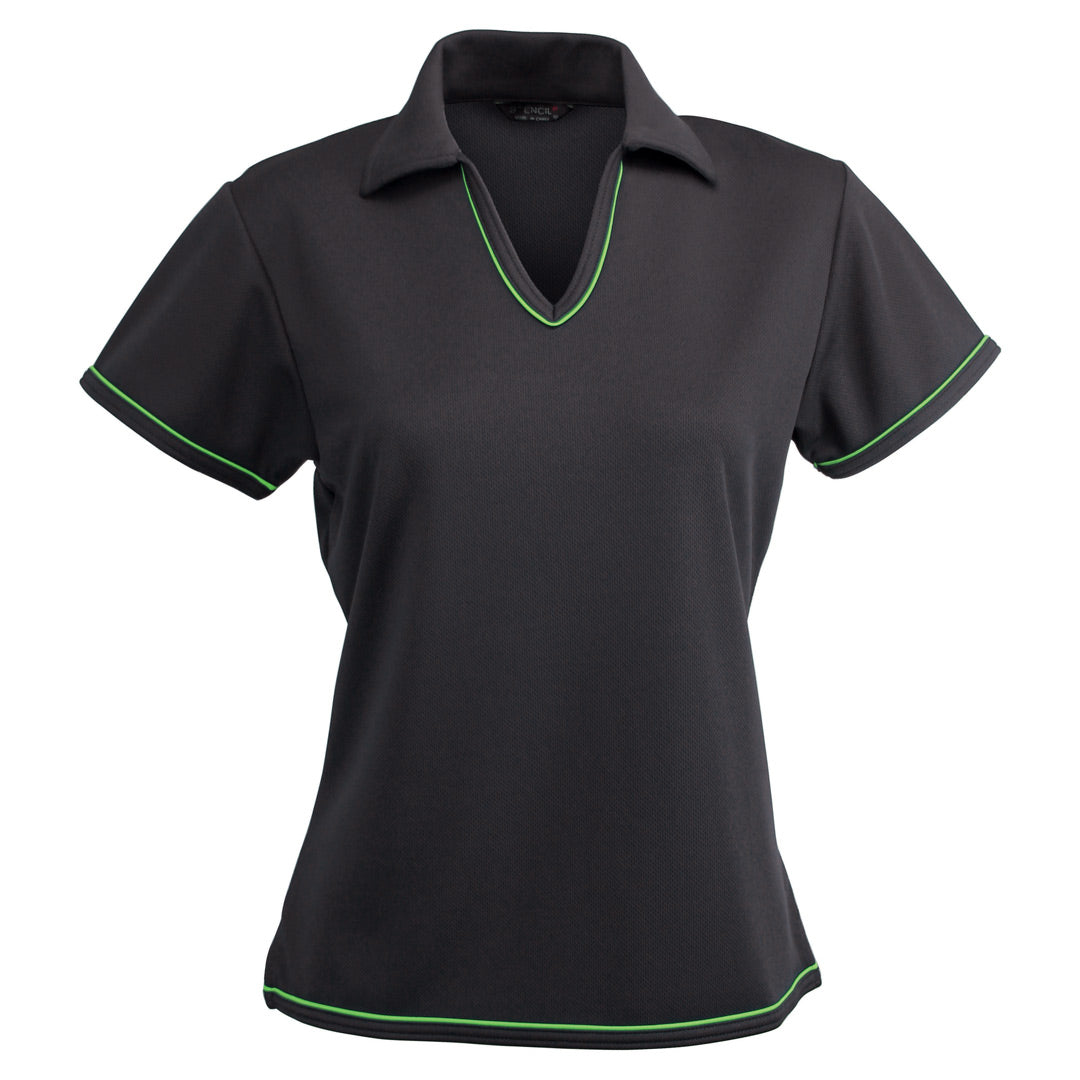 Stencil The Cool Dry Polo | Ladies | Short Sleeve Charcoal/Lime Shirts & Tops