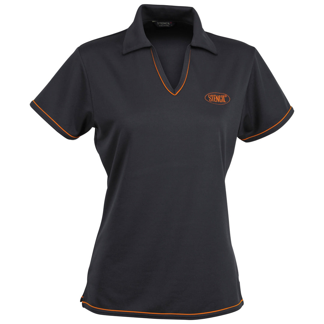 Stencil The Cool Dry Polo | Ladies | Short Sleeve Charcoal/Orange Shirts & Tops