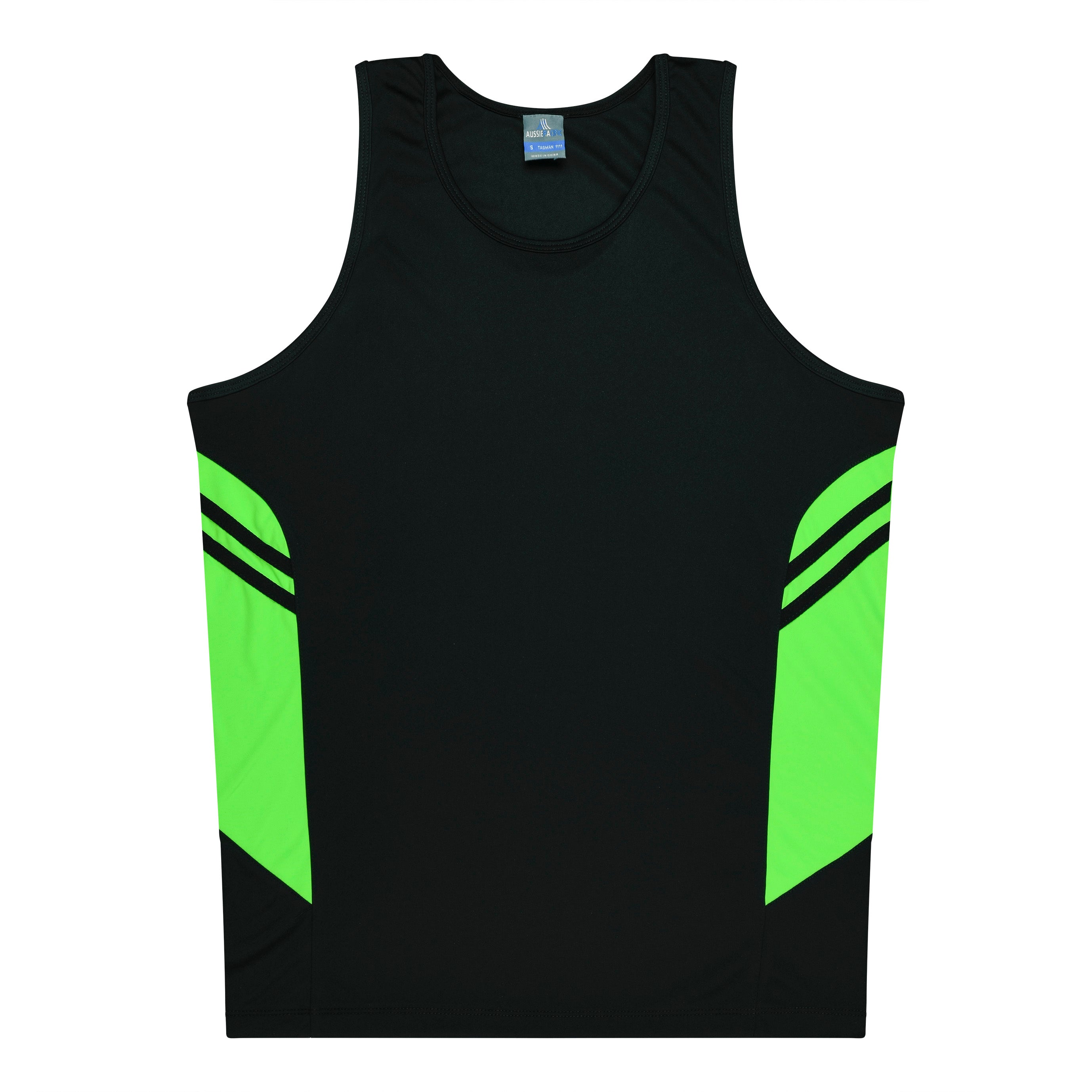 Aussie Pacific The Tasman Singlet | Mens Black/Neon Green Shirts & Tops