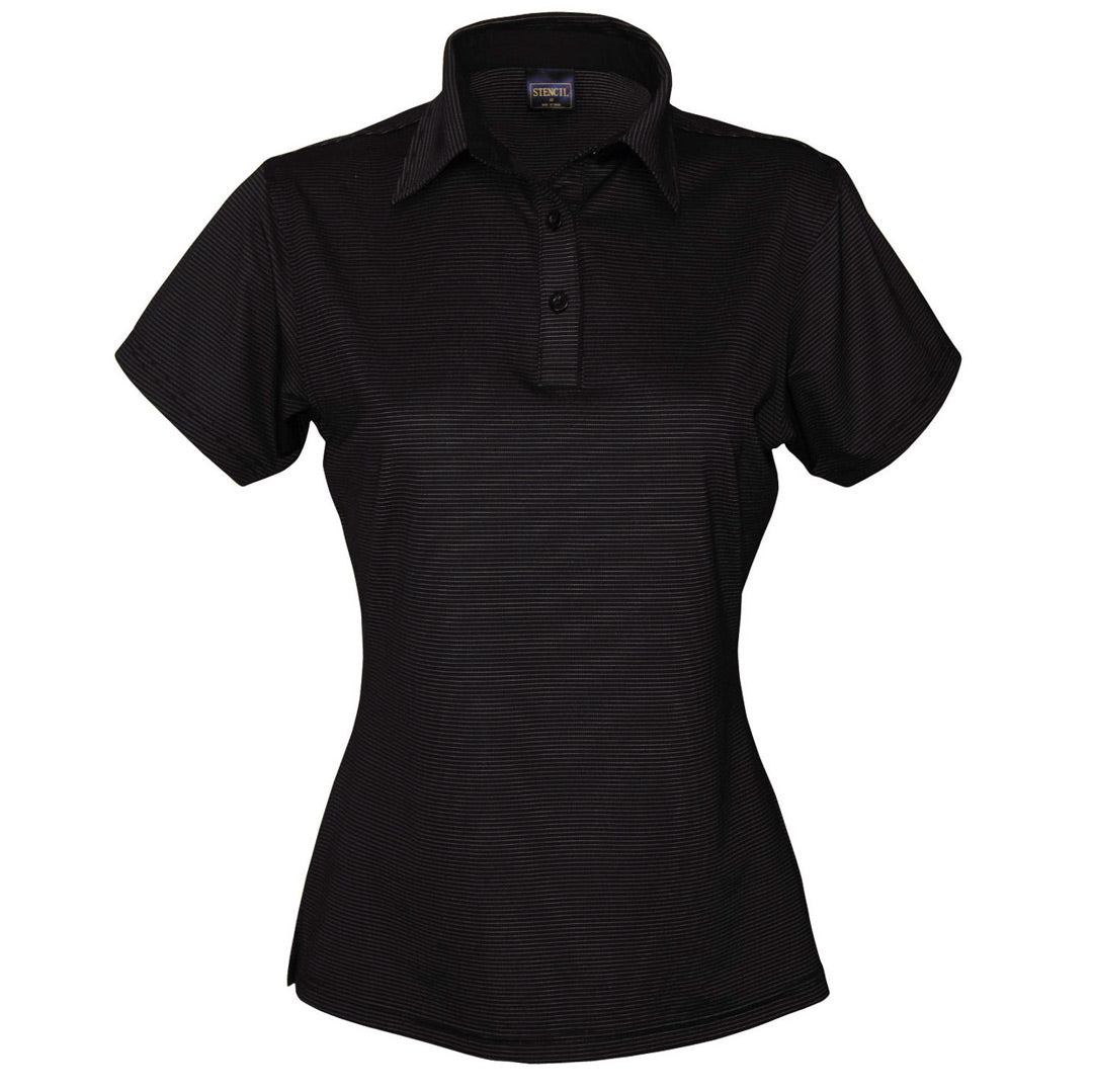 Stencil The Silvertech Polo | Ladies | Short Sleeve Black/Silver Shirts & Tops