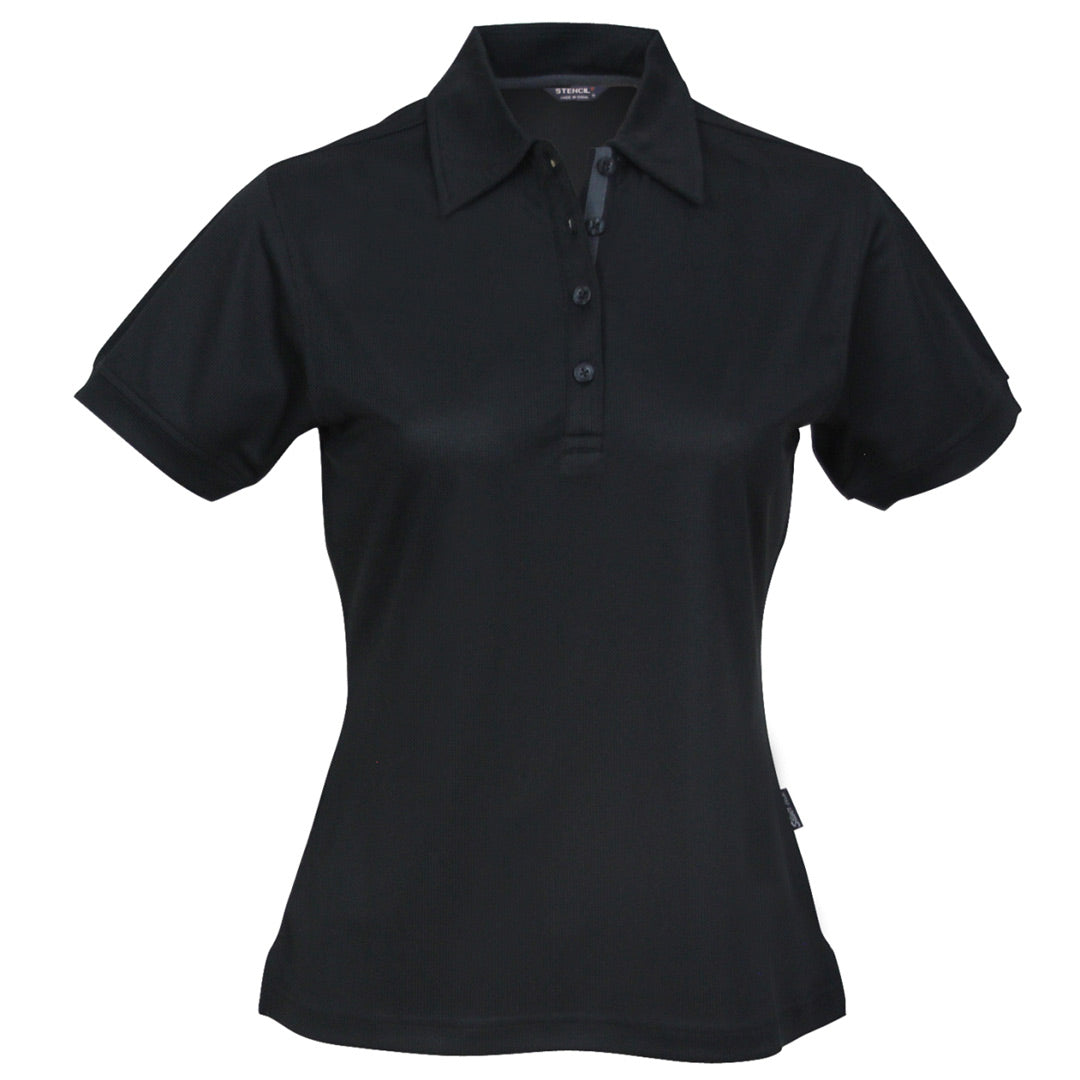 Stencil The Superdry Polo | Ladies | Short Sleeve Black/Charcoal Shirts & Tops