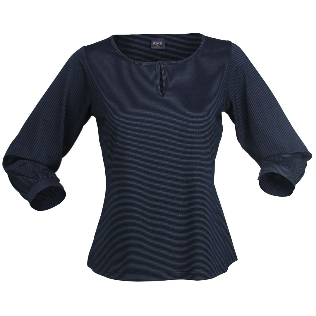 Stencil The Silvertech Top | Ladies Navy/Silver Shirts & Tops