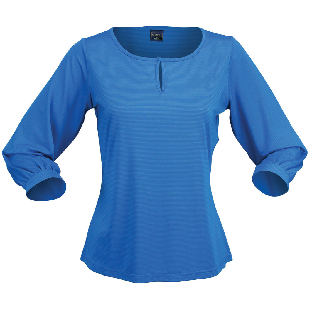 Stencil The Silvertech Top | Ladies Ocean Blue/Silver Shirts & Tops