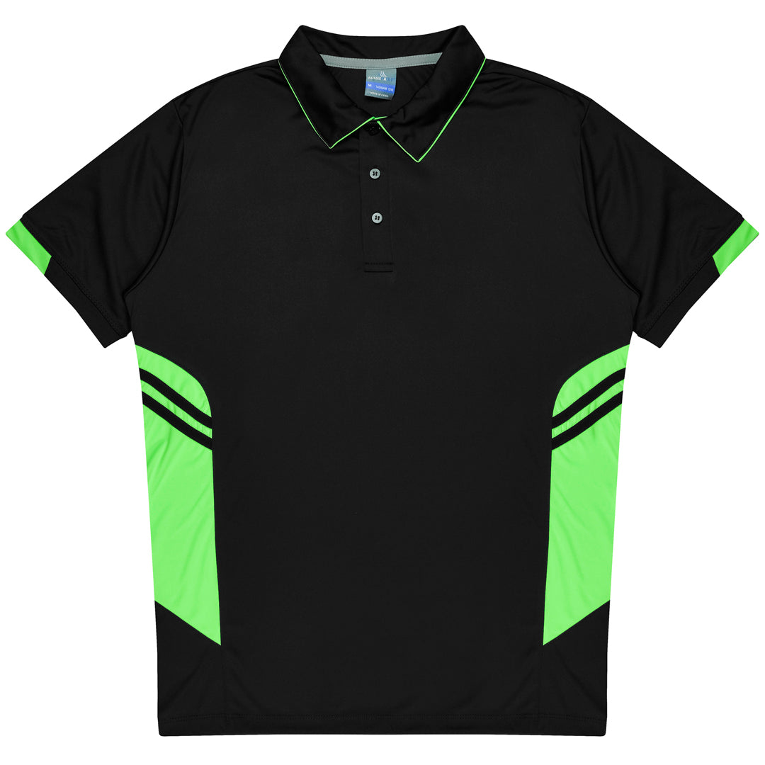Aussie Pacific The Tasman Polo | Mens | Short Sleeve | Black Base Black/Neon Green Shirts & Tops