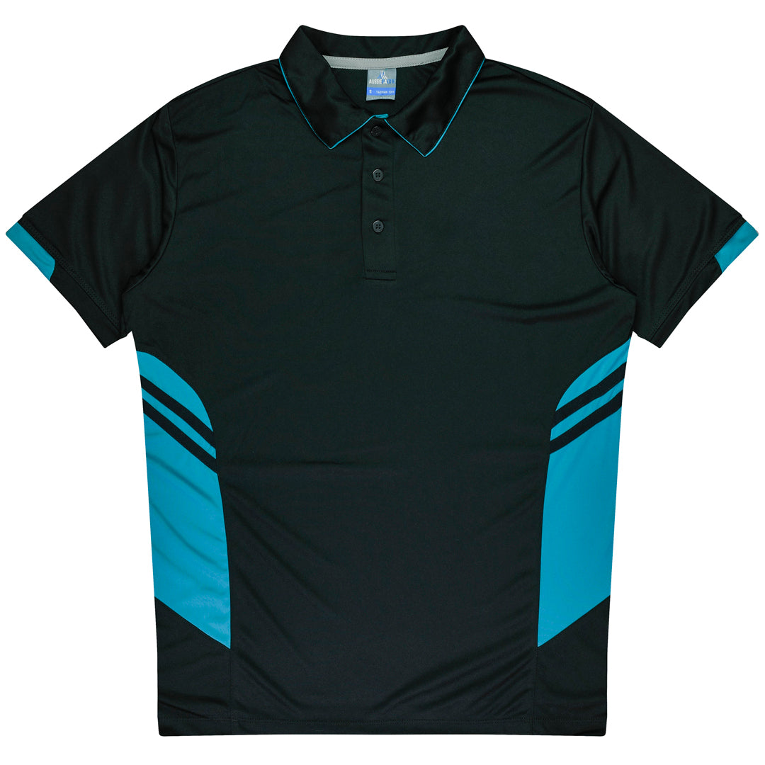Aussie Pacific The Tasman Polo | Mens | Short Sleeve | Black Base Black/Teal Shirts & Tops
