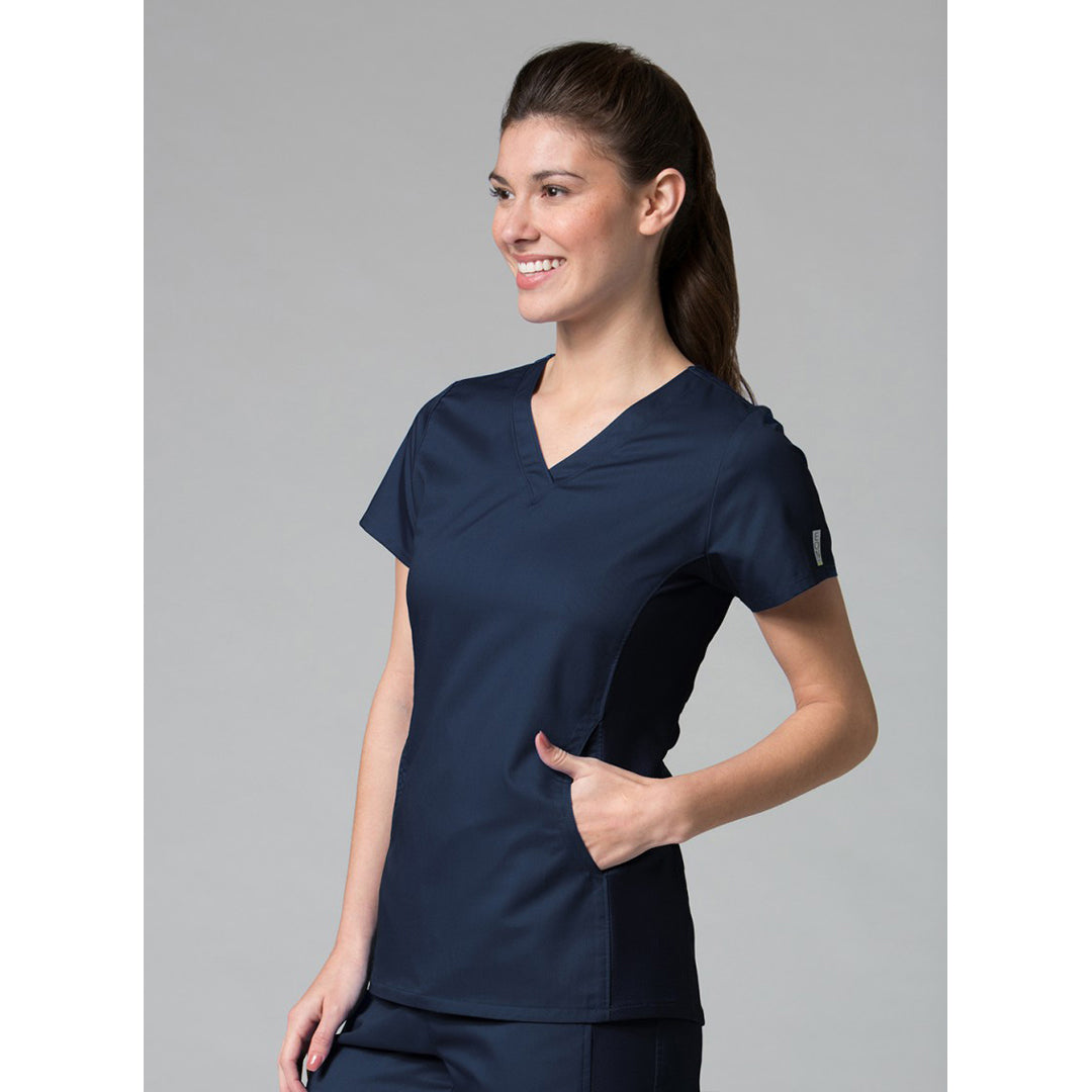 Maevn The EON Active Mesh Panel Scrub Top | Ladies Navy Scrubs