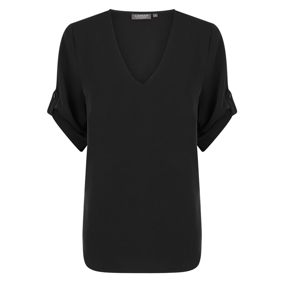 Gloweave The Reese V Neck Top | Ladies | Short Sleeve Black Shirts & Tops