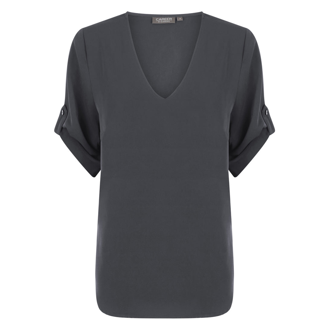 Gloweave The Reese V Neck Top | Ladies | Short Sleeve Charcoal Shirts & Tops