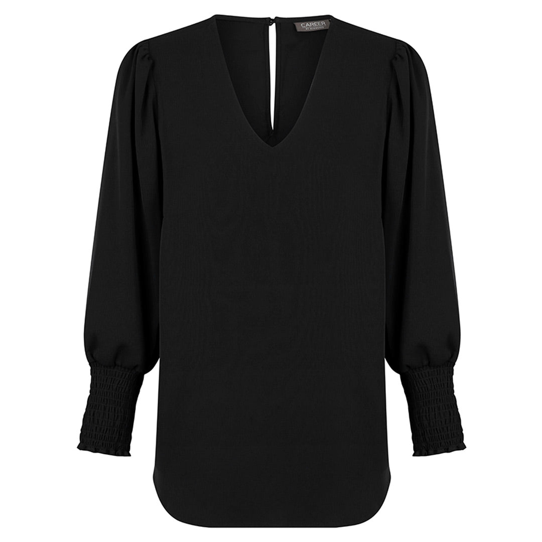 Gloweave The Cleo V Neck Top | Ladies Black Shirts & Tops