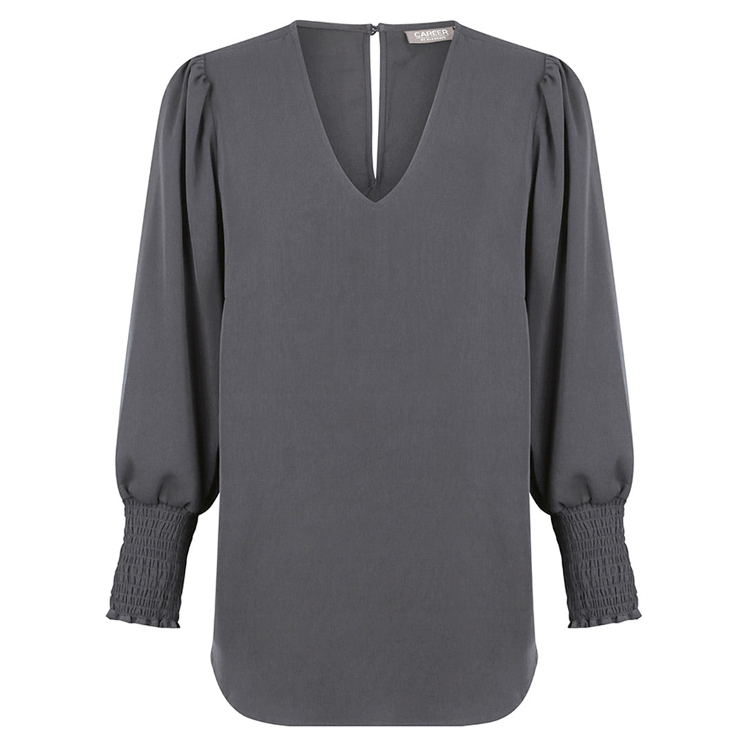 Gloweave The Cleo V Neck Top | Ladies Charcoal Shirts & Tops