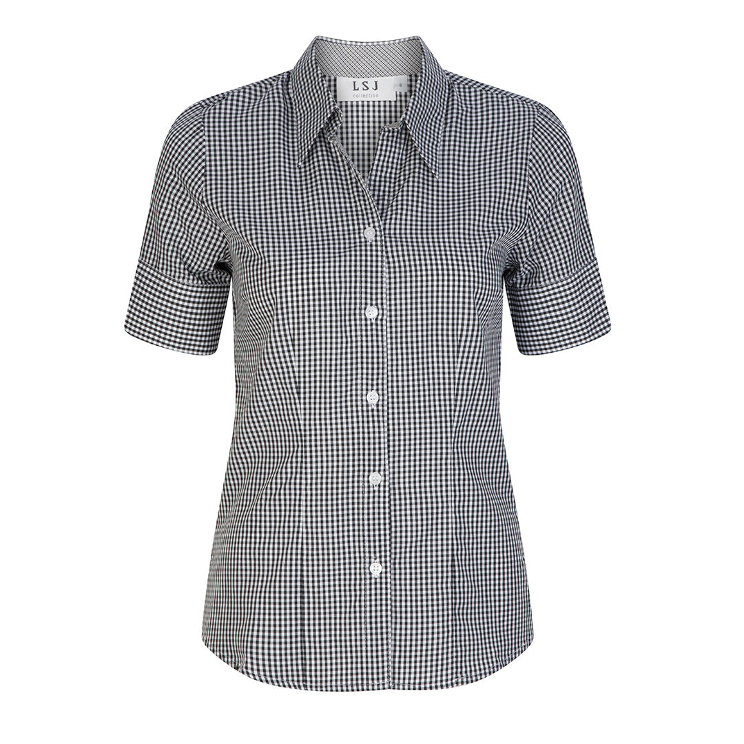 LSJ Collection The Gingham Check Shirt | Ladies | Short Sleeve Black Shirts & Tops