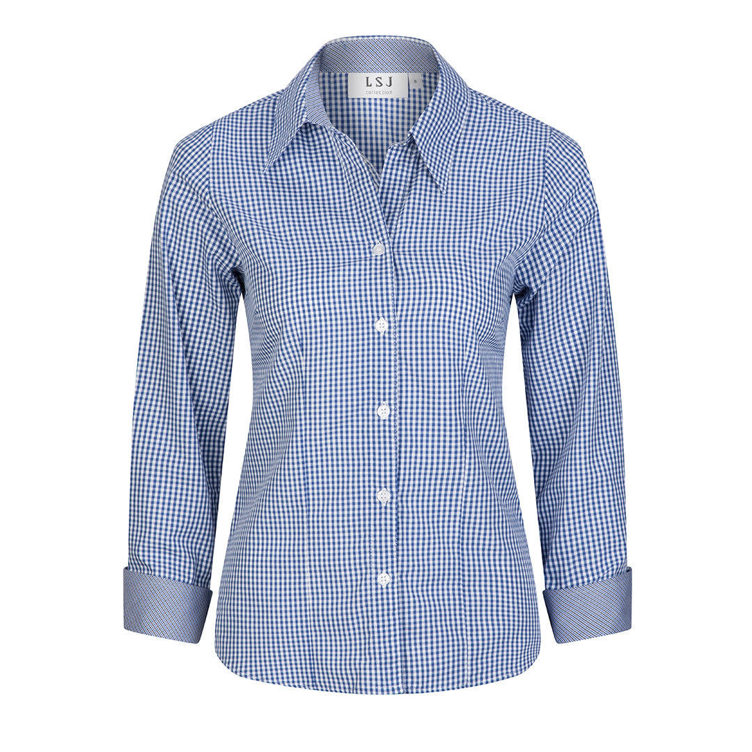 LSJ Collection The Gingham Check Shirt | Ladies | Long Sleeve Blue Shirts & Tops