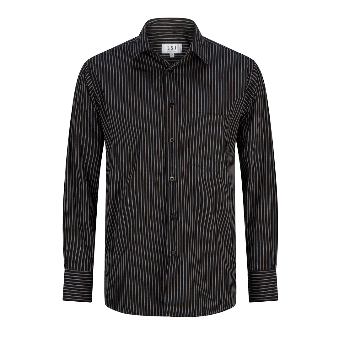 LSJ Collection The Shadow Stripe Shirt | Mens | Long Sleeve Black Shirts & Tops