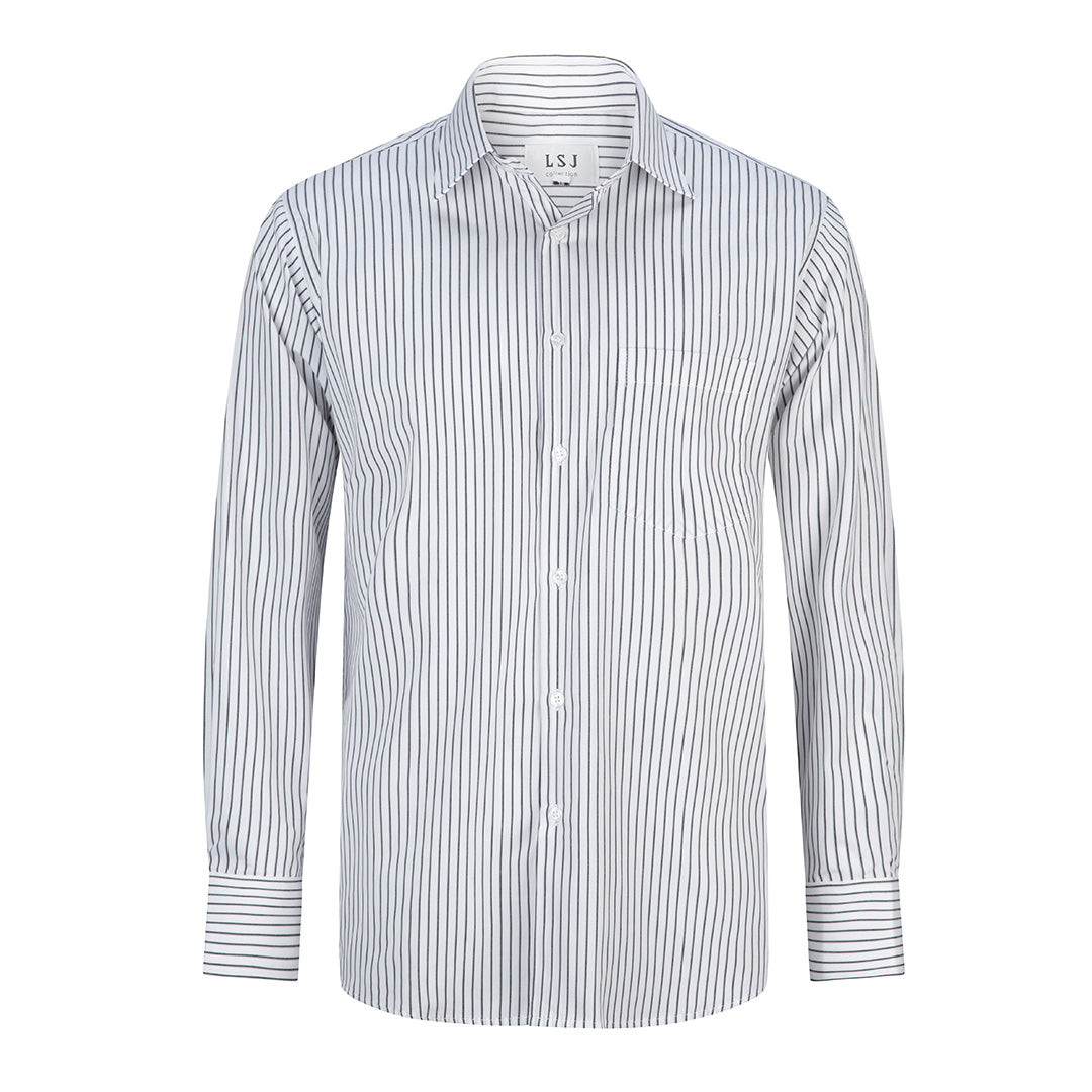 LSJ Collection The Shadow Stripe Shirt | Mens | Long Sleeve White Shirts & Tops