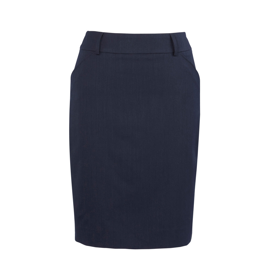 Biz Corporates The Cool Stretch Pleat Skirt | Ladies Navy Skirts