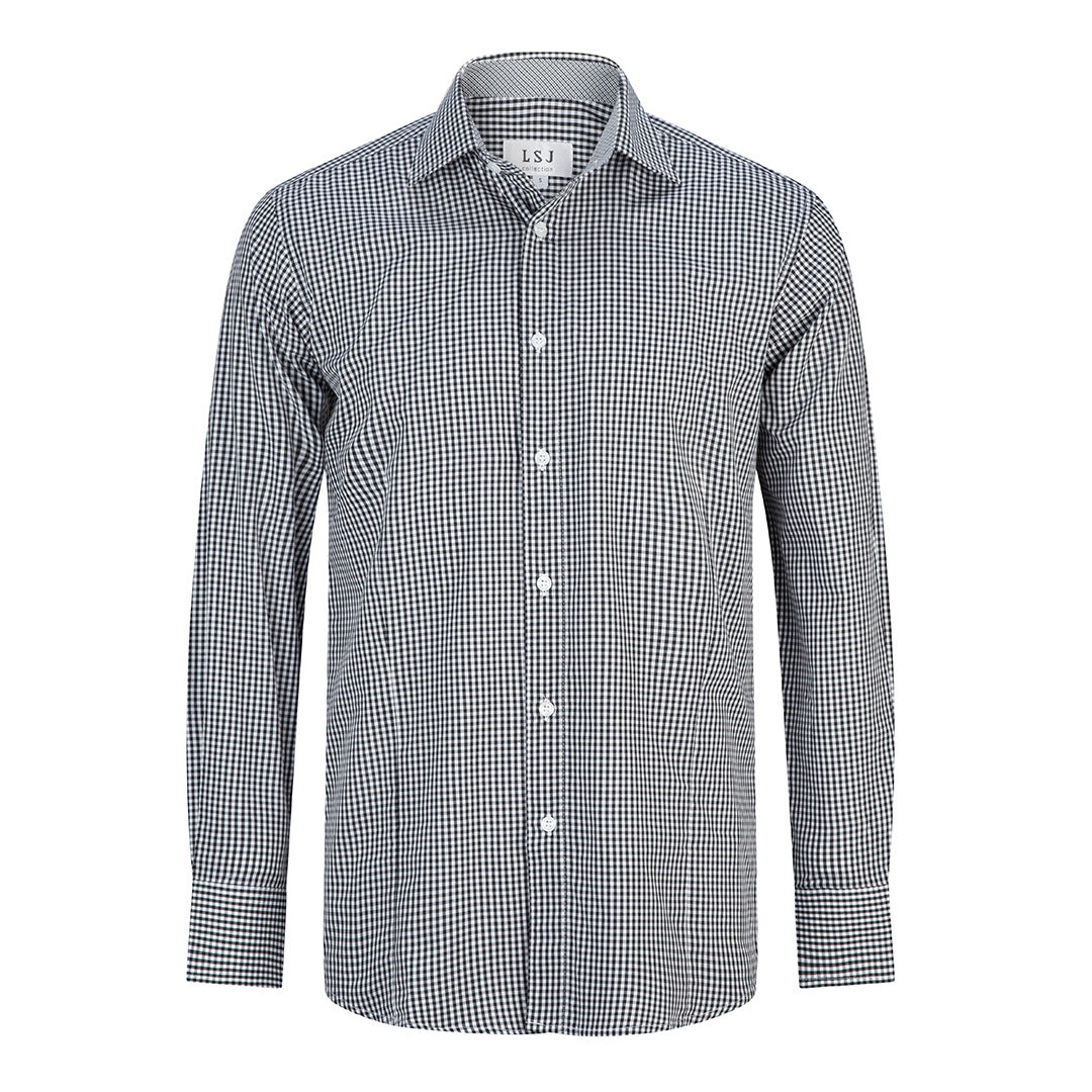 LSJ Collection The Gingham Check Shirt | Mens | Long Sleeve | Euro Fit Black Shirts & Tops