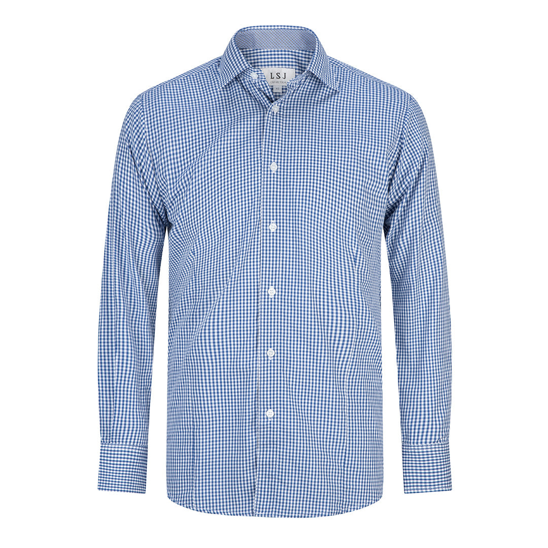LSJ Collection The Gingham Check Shirt | Mens | Long Sleeve | Euro Fit Blue Shirts & Tops