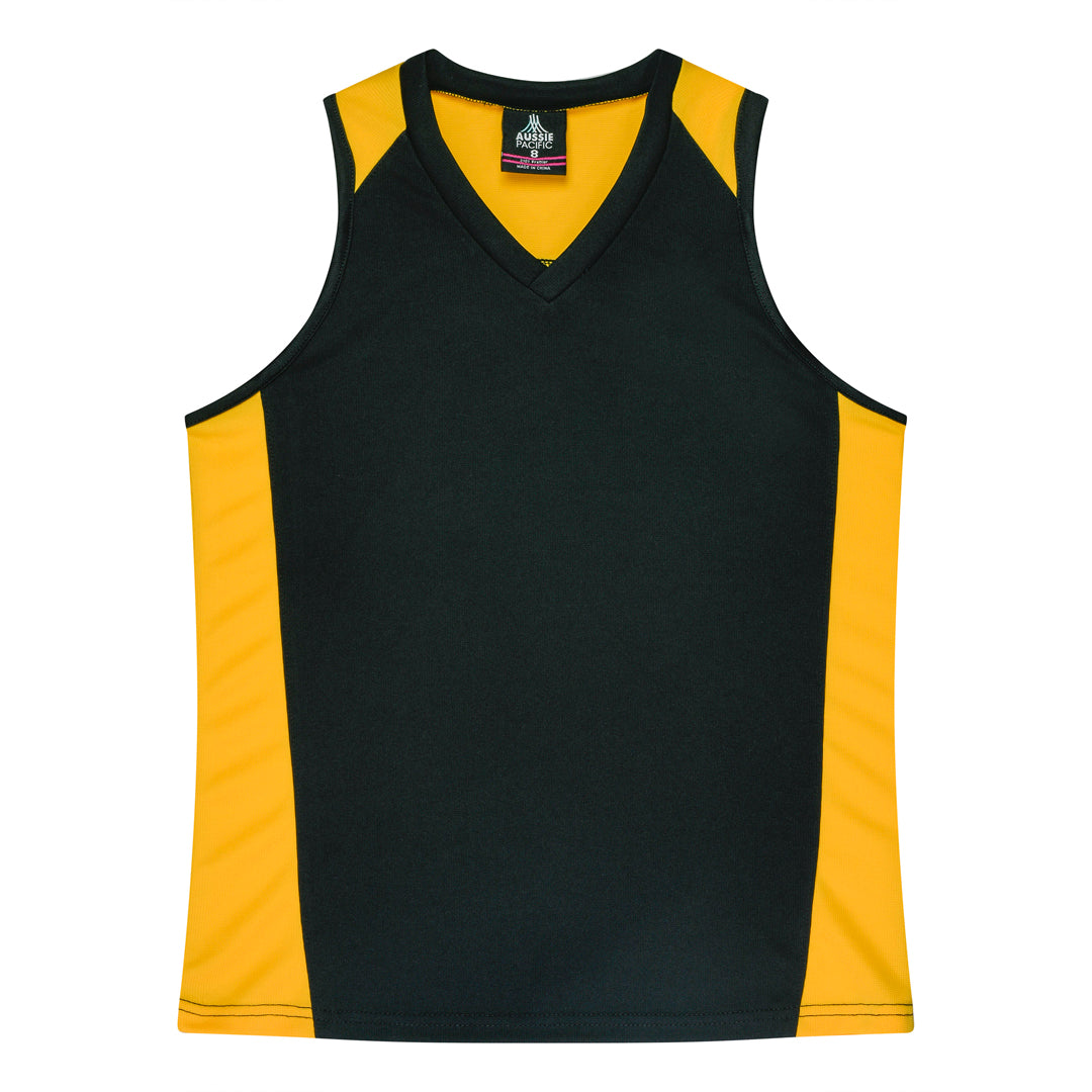 Aussie Pacific The Premier Singlet | Ladies Black/Gold Shirts & Tops