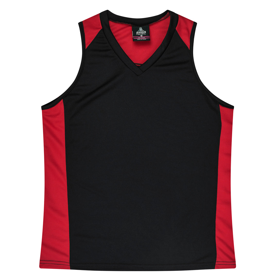 Aussie Pacific The Premier Singlet | Ladies Black/Red Shirts & Tops