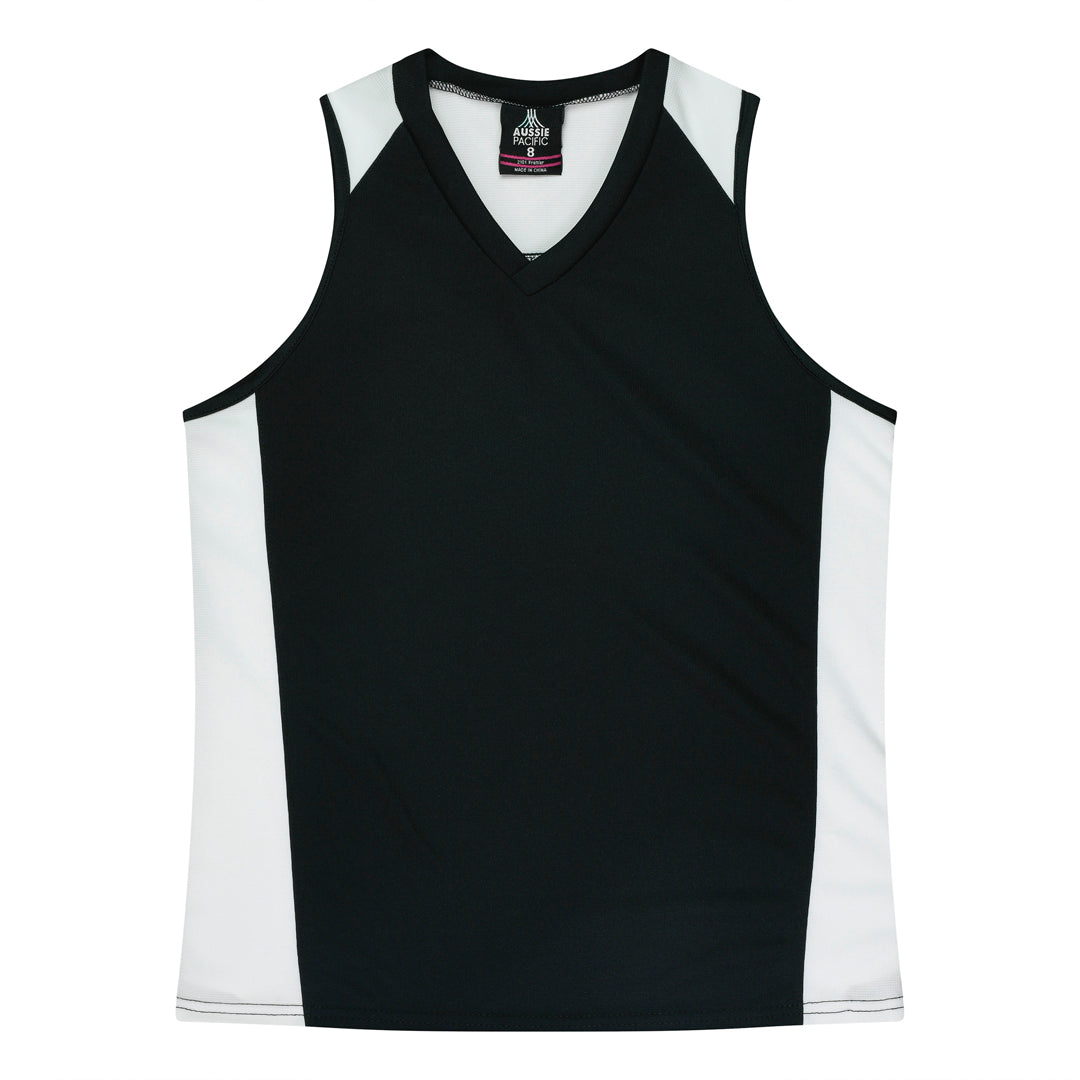 Aussie Pacific The Premier Singlet | Ladies Black/White Shirts & Tops