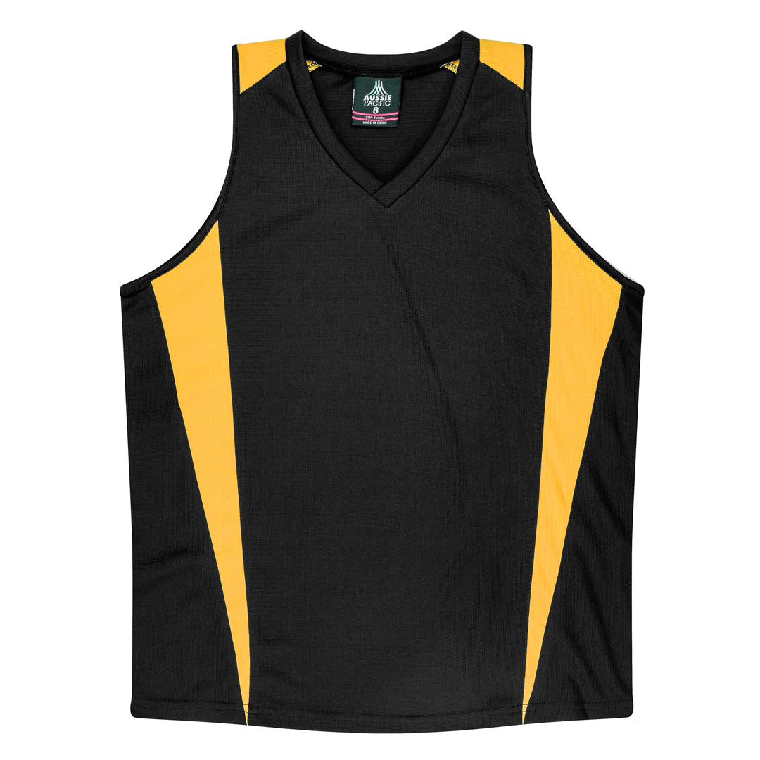 Aussie Pacific The Eureka Singlet | Ladies Black/Gold Shirts & Tops