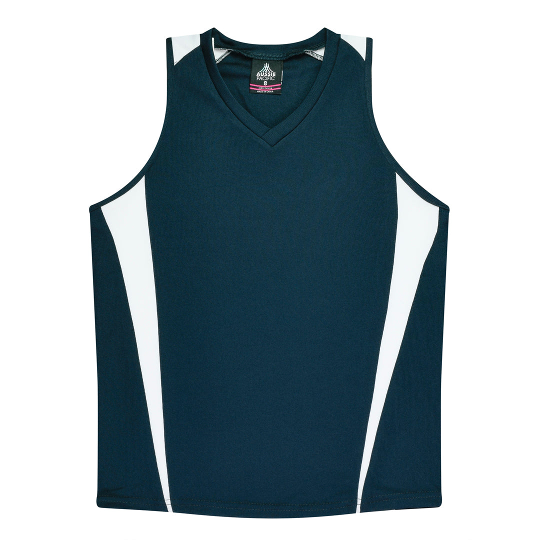 Aussie Pacific The Eureka Singlet | Ladies Navy/White Shirts & Tops