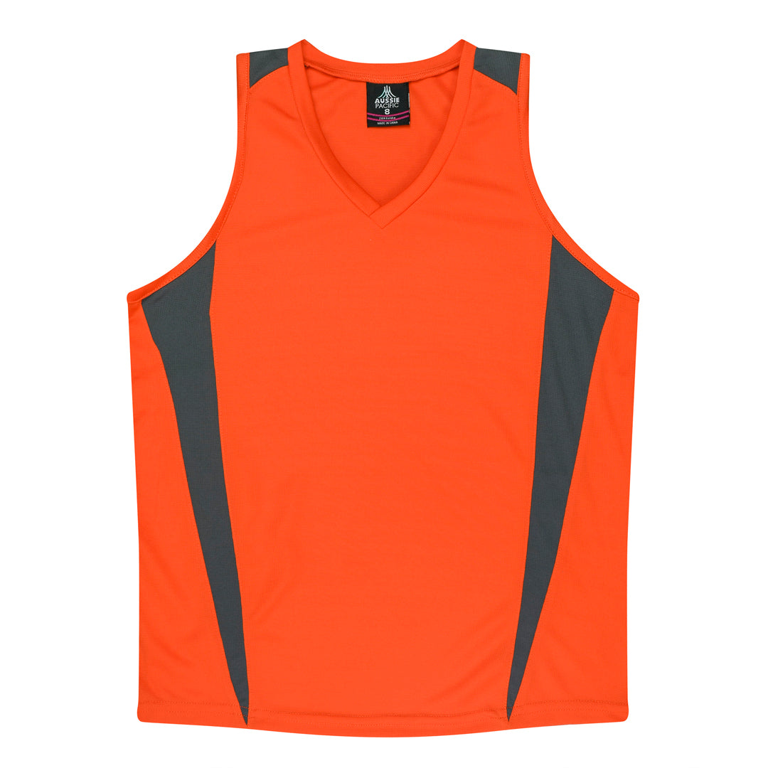 Aussie Pacific The Eureka Singlet | Ladies Orange/Charcoal Shirts & Tops