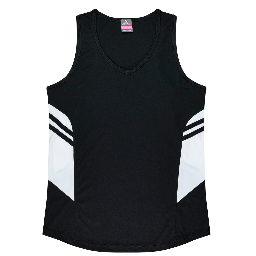 Aussie Pacific The Tasman Singlet | Ladies Black/White Shirts & Tops