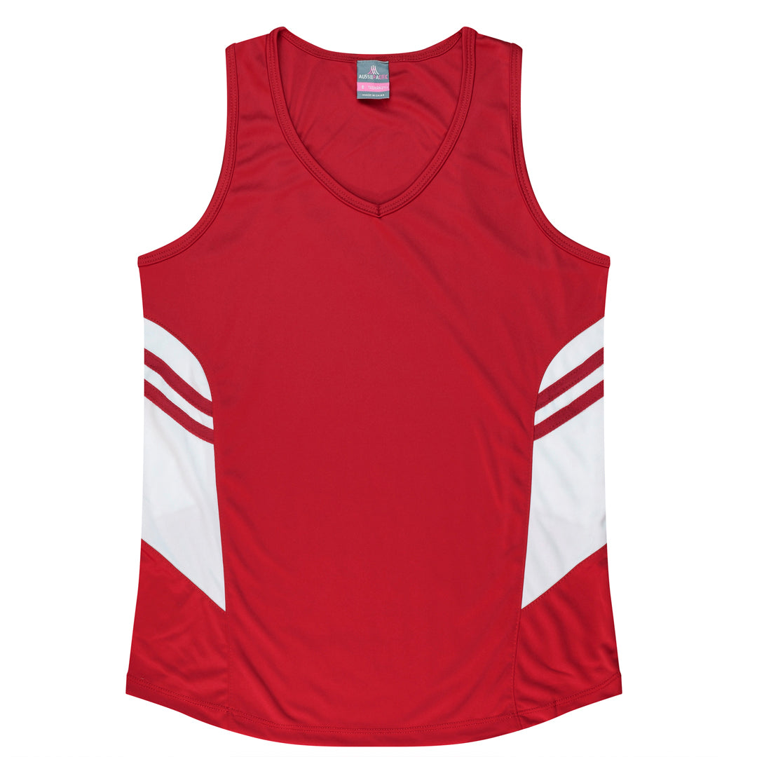 Aussie Pacific The Tasman Singlet | Ladies | Clearance Red/White Shirts & Tops