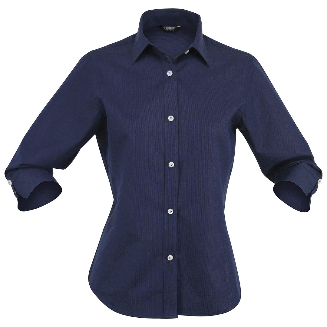 Stencil The Empire Shirt | Ladies | 3/4 Sleeve Navy/Sky Shirts & Tops